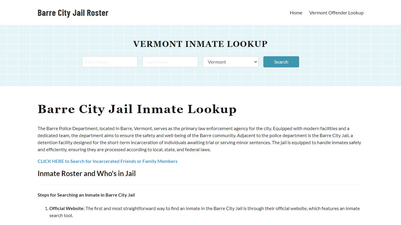 Barre Police Department & City Jail, VT Inmate Roster, Arrests, Mugshots