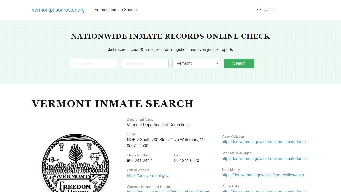 Vermont Inmate Search - VT DOC Offenders Lookup
